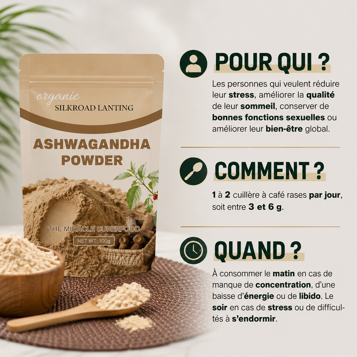 Ashwagandha en poudre Bio (Sommeil & Récupération)
